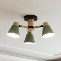 Plafonnier 3 spots scandinave en bois et métal