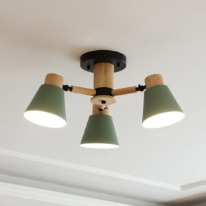 Plafonnier 3 spots scandinave en bois et métal