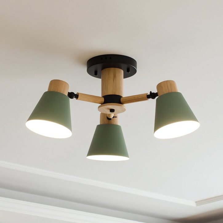 Plafonnier 3 spots scandinave en bois et métal