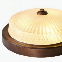 Plafonnier art déco circulaire en verre et aspect bois VINTI