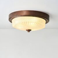 Plafonnier art déco circulaire en verre et aspect bois VINTI