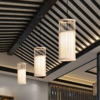 Plafonnier bambou suspendu colonne style japonais WAKI
