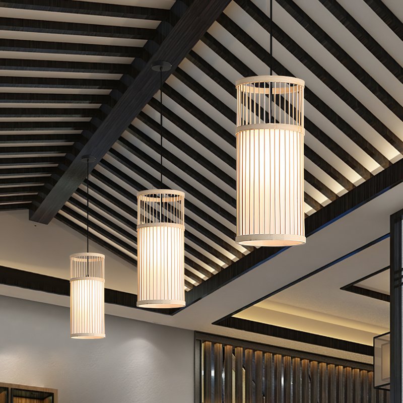 Plafonnier bambou suspendu colonne style japonais WAKI