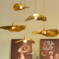 Plafonnier cuivre suspendu design de feuille KABIS