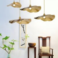 Plafonnier cuivre suspendu design de feuille KABIS