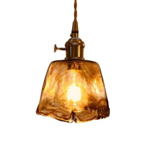 Plafonnier laiton et verre suspendu vintage LYRA