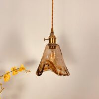 Plafonnier laiton et verre suspendu vintage LYRA