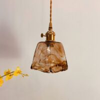 Plafonnier laiton et verre suspendu vintage LYRA