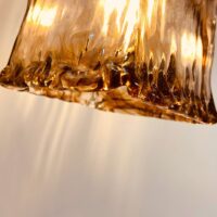 Plafonnier laiton et verre suspendu vintage LYRA