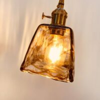 Plafonnier laiton et verre suspendu vintage LYRA