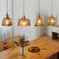 Plafonnier laiton et verre suspendu vintage LYRA