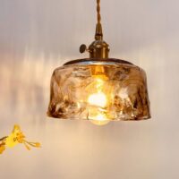Plafonnier laiton et verre suspendu vintage LYRA