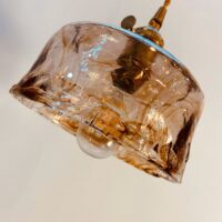 Plafonnier laiton et verre suspendu vintage LYRA