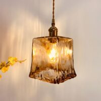 Plafonnier laiton et verre suspendu vintage LYRA