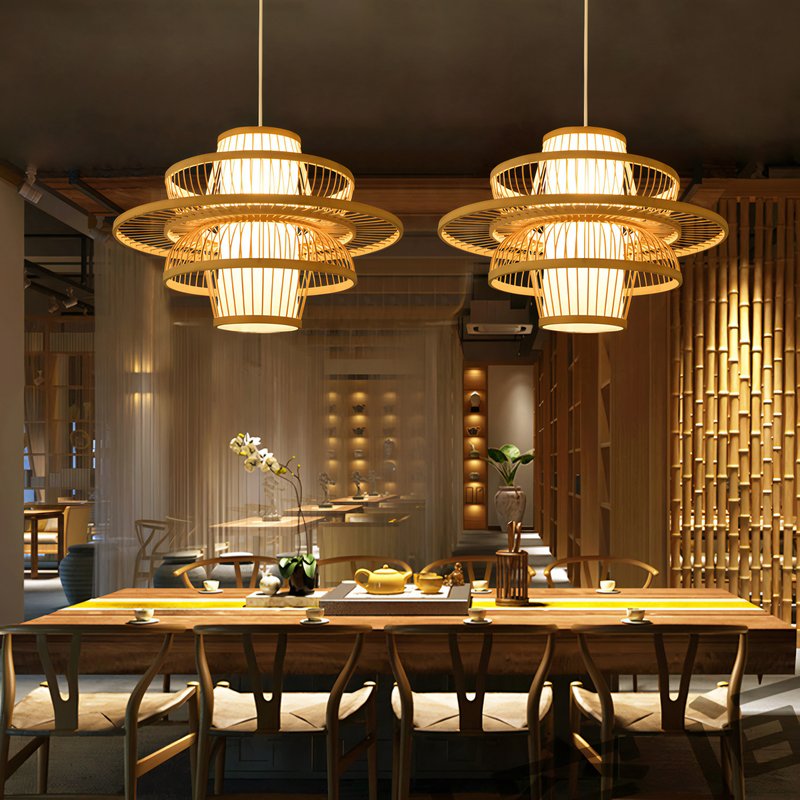 Plafonnier naturel en bambou au design abstrait VASA
