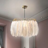 Plafonnier plume blanche et armature dorée chic ALME