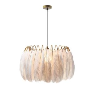 Plafonnier plume blanche et armature dorée chic ALME