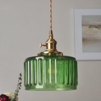 Plafonnier vert vintage et rétro en verre EBONIE