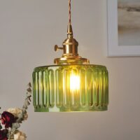 Plafonnier vert vintage et rétro en verre EBONIE