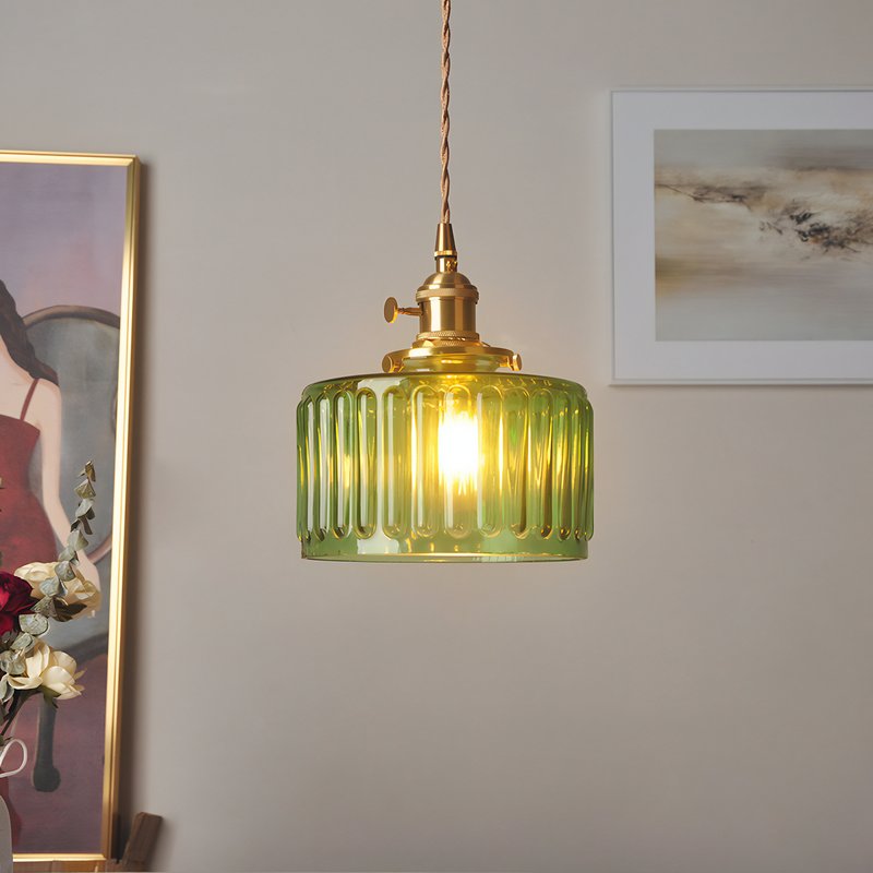 Plafonnier vert vintage et rétro en verre EBONIE