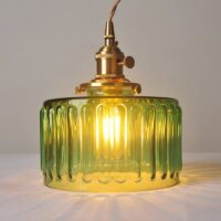 Plafonnier vert vintage et rétro en verre EBONIE