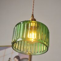 Plafonnier vert vintage et rétro en verre EBONIE
