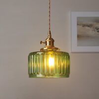 Plafonnier vert vintage et rétro en verre EBONIE