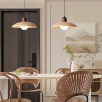 Lustre plafonnier suspendu en verre effet bois nordique ATIS