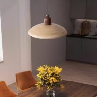 Lustre plafonnier suspendu en verre effet bois nordique ATIS