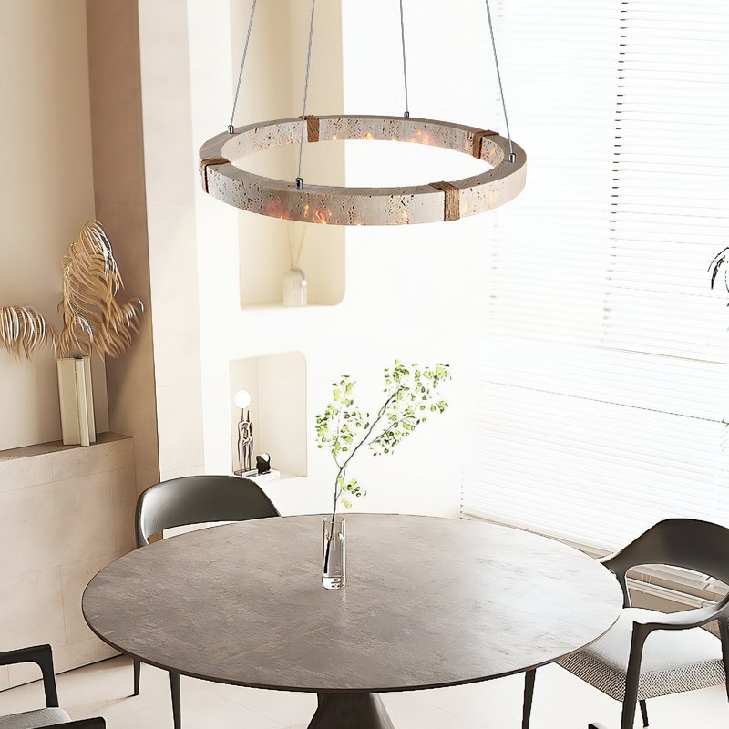 Lustre plafonnier suspendu rond LED effet travertin KIOTO