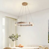 Lustre plafonnier suspendu rond LED effet travertin KIOTO