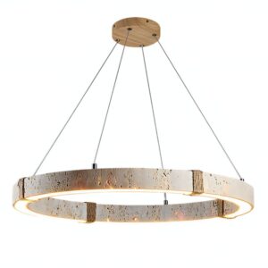 Lustre plafonnier suspendu rond LED effet travertin KIOTO