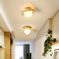 Plafonnier boule en bois style nordique et minimaliste LAMSTICK