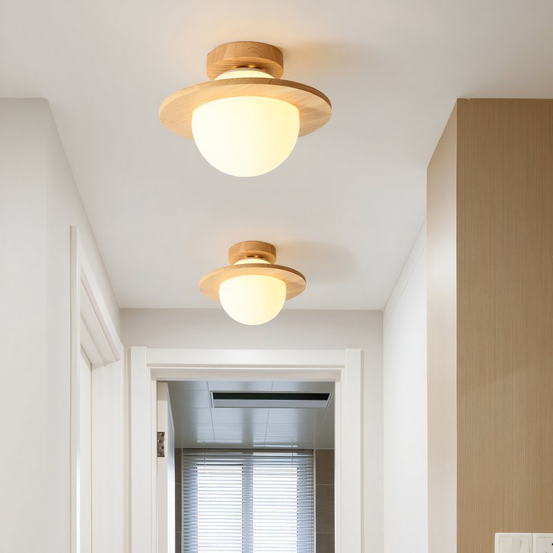 Plafonnier boule en bois style nordique et minimaliste LAMSTICK