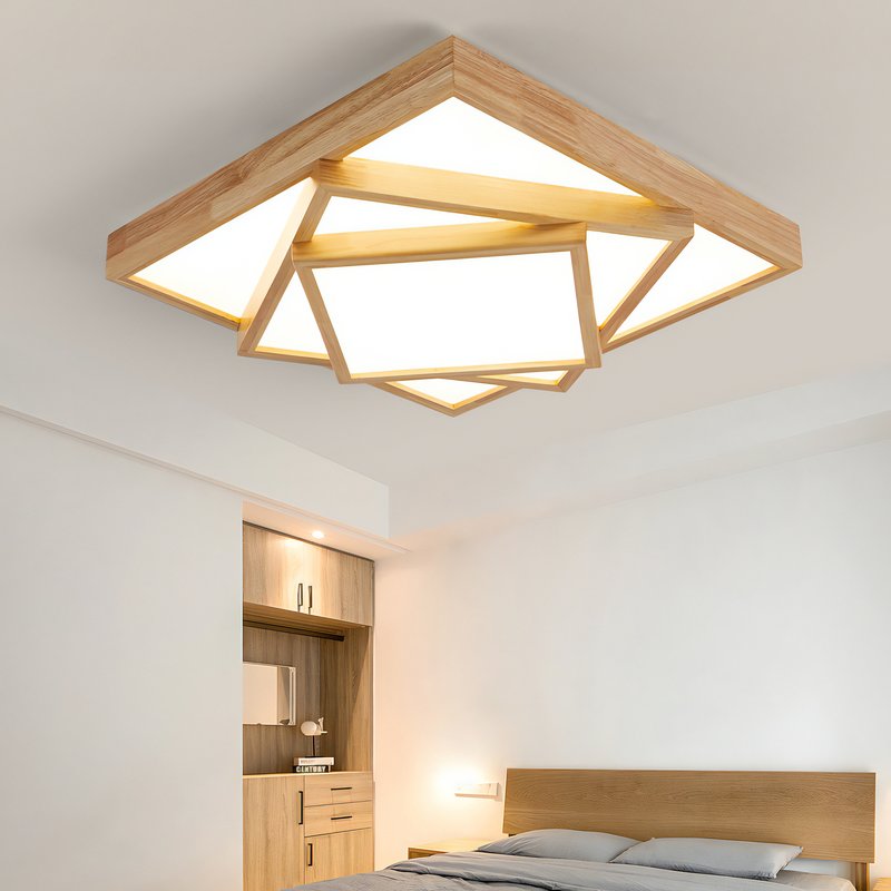Plafonnier carré LED design abstrait en bois PACO