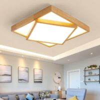 Plafonnier carré LED design abstrait en bois PACO