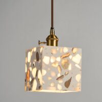 Plafonnier carré naturel suspendu design effet pierre RONEO