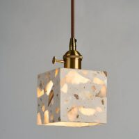Plafonnier carré naturel suspendu design effet pierre RONEO