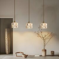 Plafonnier carré naturel suspendu design effet pierre RONEO
