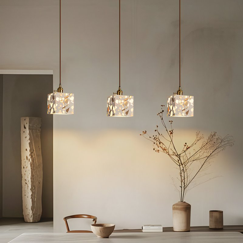 Plafonnier carré naturel suspendu design effet pierre RONEO