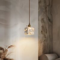 Plafonnier carré naturel suspendu design effet pierre RONEO
