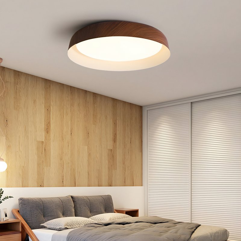 Plafonnier de chambre aspect bois rond lumière réglable