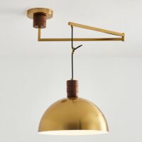 Plafonnier décentré doré mobile et suspendu style rétro demi-sphère ATILA