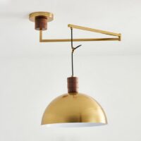 Plafonnier décentré doré mobile et suspendu style rétro demi-sphère ATILA