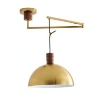 Plafonnier décentré doré mobile et suspendu style rétro demi-sphère ATILA