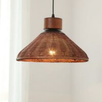 Plafonnier en osier foncé style japonais cloche KATCHU