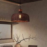 Plafonnier en osier foncé style japonais cloche KATCHU