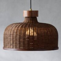 Plafonnier en osier foncé style japonais cloche KATCHU
