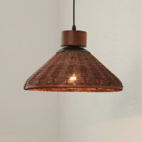 Plafonnier en osier foncé style japonais cloche KATCHU