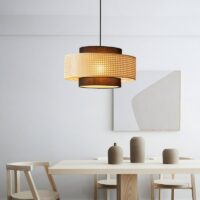 Plafonnier en rotin et tissu style japonais Wabi-sabi ZIONGI